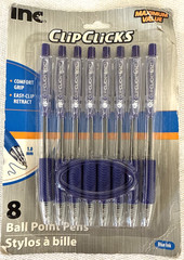 Inc Clip Click Retractable Ball Point Pens, 1.0 mm Blue Ink, Set of 8