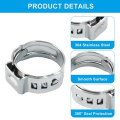 Litoexpe 50 Pcs Single Ear Hose Clamp 12.8mm-15.3mm, Silver