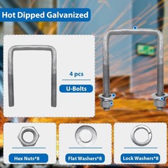 4 Pcs Hot Dipped Galvanized Square U-Bolts,1/2″ D x 3 1/16″ W x 4 5/16″ L,3 i…