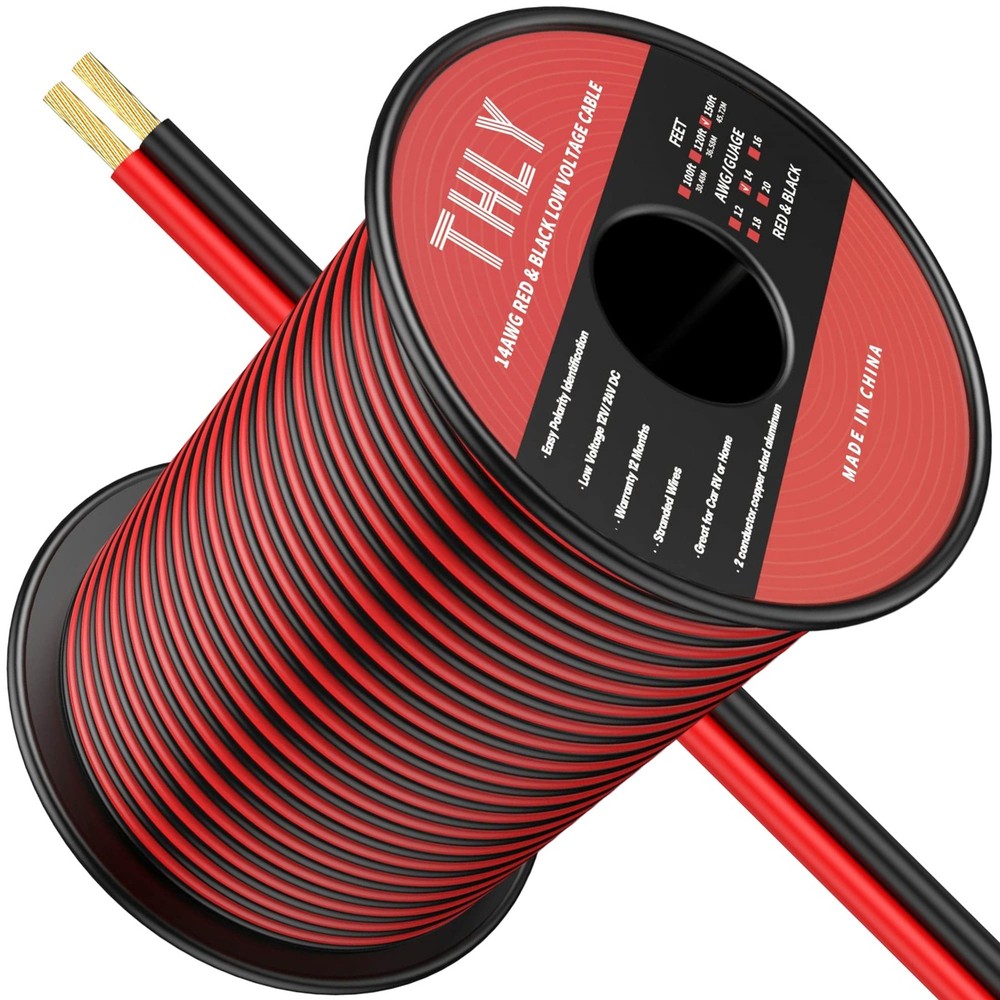 150FT 14 Gauge Wire, 2 Conductor Red & Black Electrical Cable, 14 AWG Ultra F…