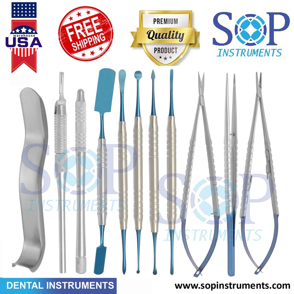 11X Dental Micro Surgical Periodontal Oral Surgery Kit BLUE by SOP Instruments