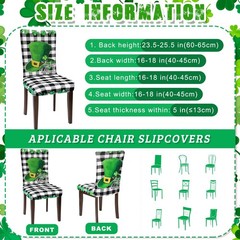 Dining Chair Cover, 6 Pcs St. Patrick’s Day, Shamrock Gnome, Plaid, Stretchable,