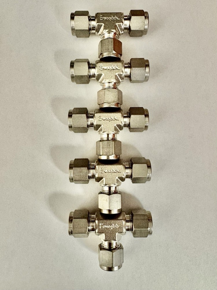 Lot of 5 Swagelok SS-600-3 Tee Union Fittings 3/8” OD Stainless Steel