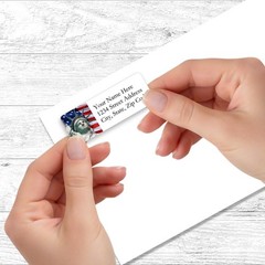 60 Return Address Labels Personalized Printed 3/4 x 2 1/4 Statue of Liberty Flag