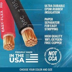 TEMCo 2 AWG 25 Ft Black + 25 Ft Red Welding Cable