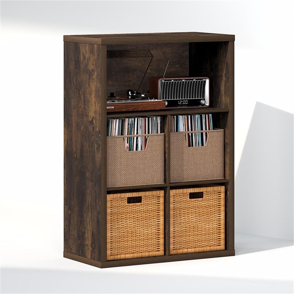 Pemberly Row 5 Cube Vinyl Record Closed Back Media Storage in Amber Pine