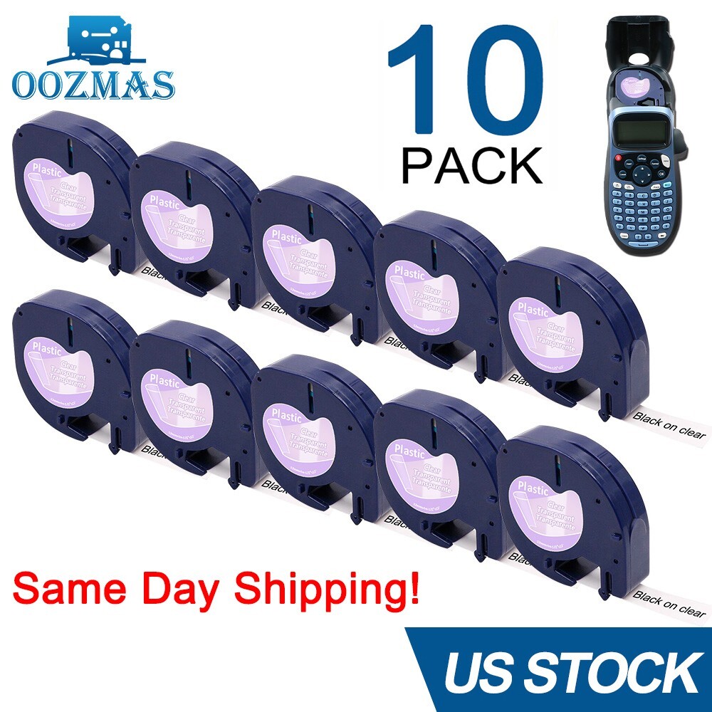 10PK Compatible Dymo LetraTag 16952 Refill 12mm Plastic Label Tape Clear LT-100H