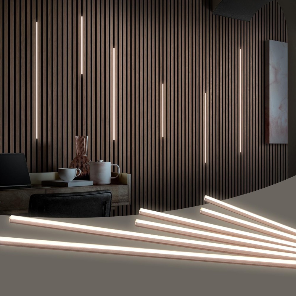 HAMRVL Wood Slat Wall Panels LED Recessed Lighting – 6pcs DC12V Adhesive Acou…