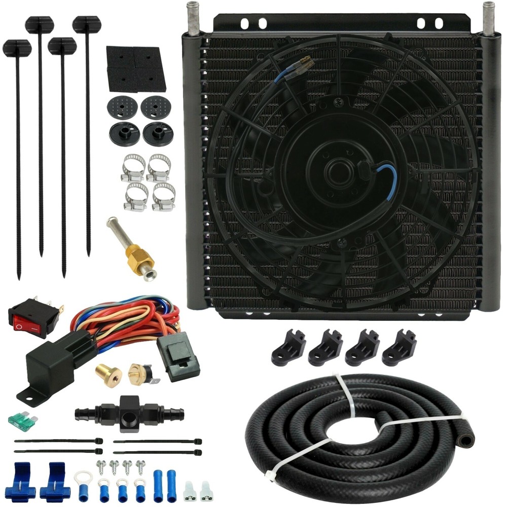 26 ROW ENGINE TRANSMISSION OIL COOLER FAN 6AN IN-LINE HOSE THERMOSTAT SWITCH KIT