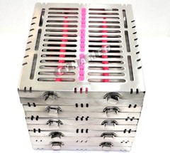 5 PINK GERMAN DENTAL AUTOCLAVE STERILIZATION CASSETTE RACKTRAY FOR 15 INSTRUMENT
