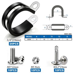 40PCS 3/4 Inch Cable Clamps 304 Stainless Steel Rubber Cushion Insulated Wire…