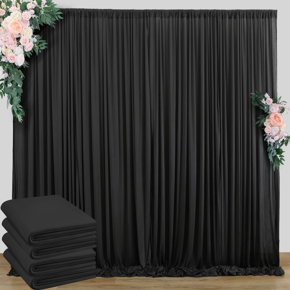 20 ft x 10 ft Wrinkle Free Black Backdrop Curtain for Parties, 4 Panels 10ft …