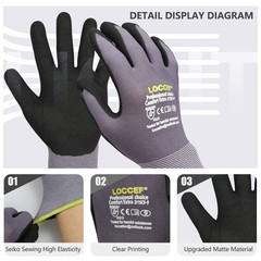 MicroFoam Nitrile Coated Work Gloves – 6 Pairs, Seamless Knit Nylon, Gray