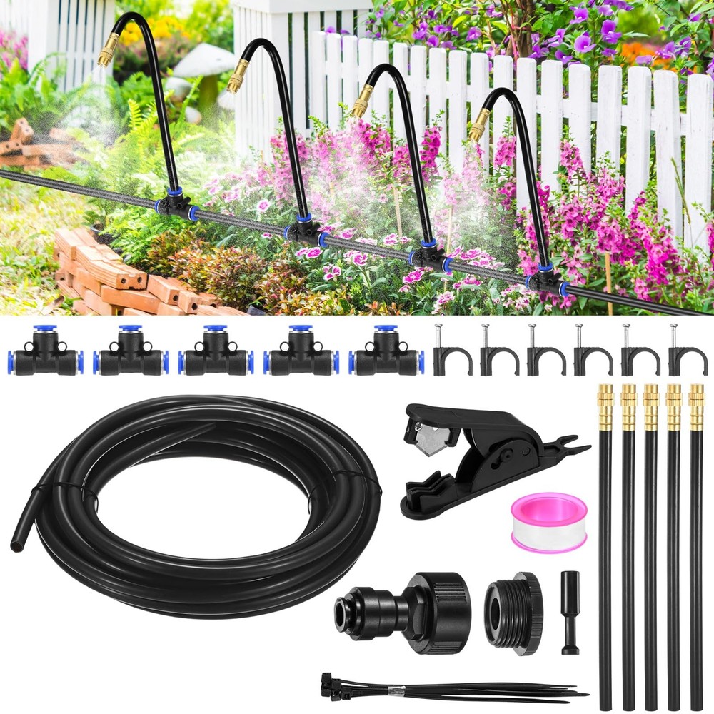 1-Set Drip Irrigation System, 20Ft 5/16″ Hose Garden Watering Misting System …
