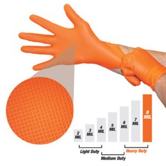 Heavy Duty Industrial Orange Nitrile Gloves with Raised Diamond Texture, 8-mil