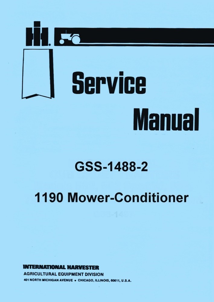 For Case IH Mower Conditioner 1190 Service Manual GSS-1488