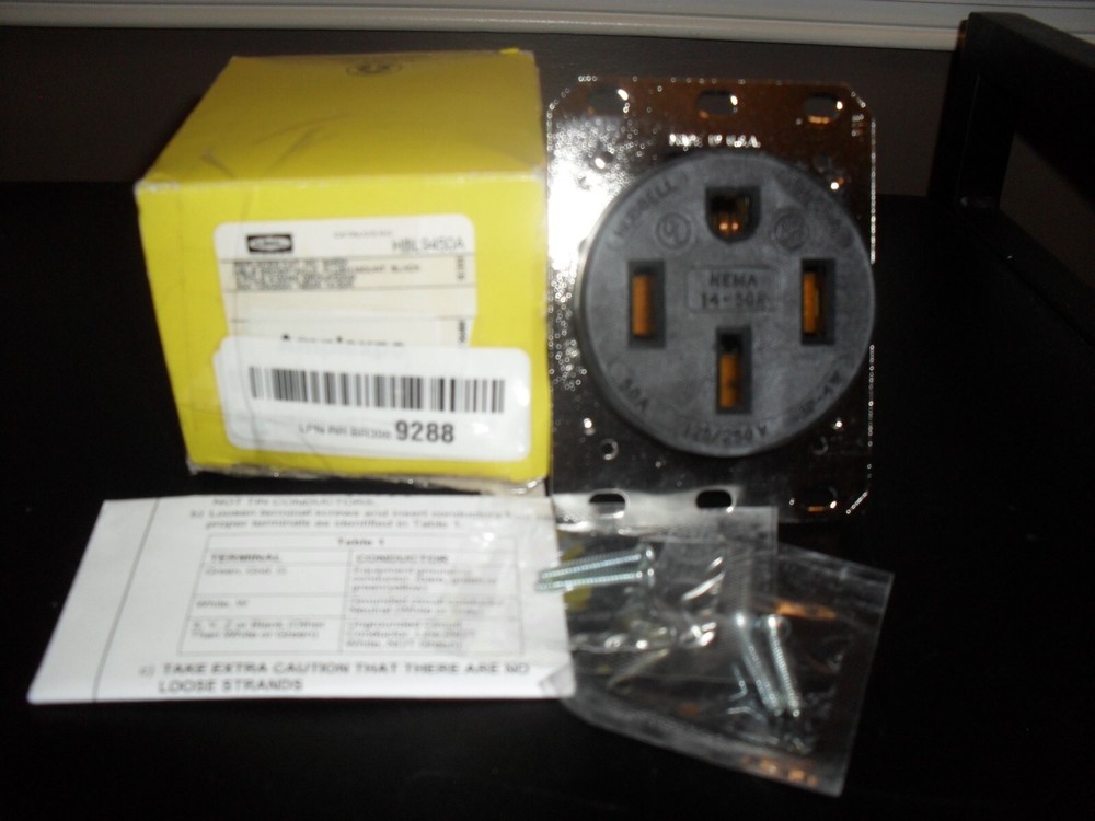 Hubbell 3 Pole 4 Wire Straight Blade Flush – Black Hubbell HBL9450A 50 AMP