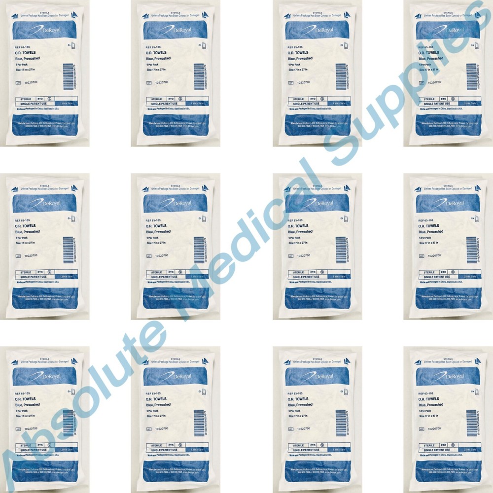*12-Pack* DeRoyal Sterile Blue O.R Towels Prewashed 17″ x 27″ Blue 63-103