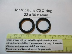 22mm ID x 30mm OD x 4mm thick O-ring. Buna-70. Quan 2.