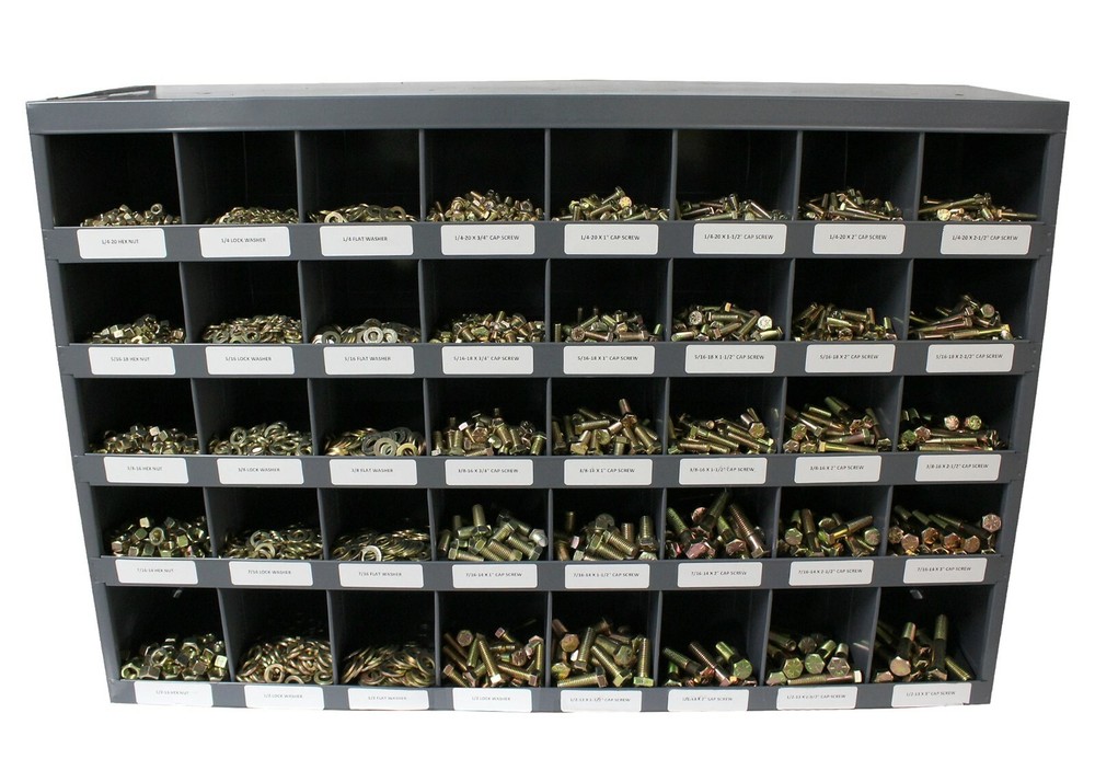 3,765 piece Grade 8 Coarse Thread Nut Bolt & Washer Assortment with Metal Bin