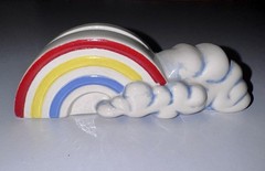 Vintage 1982 ceramic pride rainbow with clouds desk top business card holder