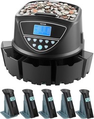 VEVOR USD Coin Sorter Counter Wrapper Roller 300 Coins/min 5 Tubes LCD Display