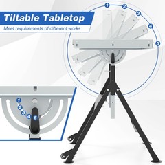 Folding Welding Table w/Tabletop 2 Fixed Wheels 4-Level Height 5 Tilting Angles