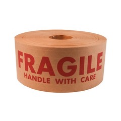 20 Rolls, 2.75″ x 450′, Wolverine Fragile Printed Kraft Gummed Tape Industrial