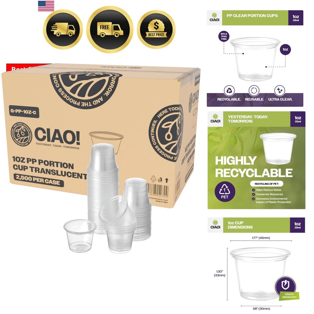 1OZ PP Clear Portion Cup,Lids Sold Separately Case of 2,500