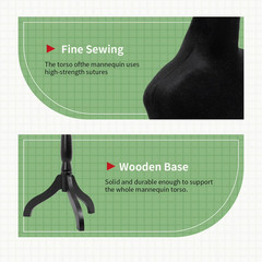 FDW Adjustable Female Dress Form Sewing Mannequin Wooden Tripod Stand Black