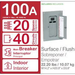 Square D 100 Amp 40 Circuit 20 Space Indoor Main Breaker Box Panel Load Center