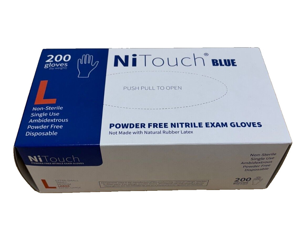 2000pcs NiTouch BLUE Nitrile Gloves Large Powder Free 10 Boxes EXPIRE 04/2026