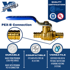 10 PIECES 1/2″ PEX SHUT OFF BALL VALVE, FULL PORT, LEAD FREE BRASS, HOT AND COLD