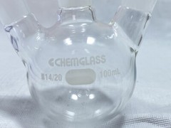 CHEMGLASS Glass 100mL 14/20 Angled 3-Neck Heavy Wall Round Bottom Flask CG-1524