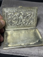 Antique Silver Tone Handcrafted Business Card Holder 2.3/4″ x 3.3/4″