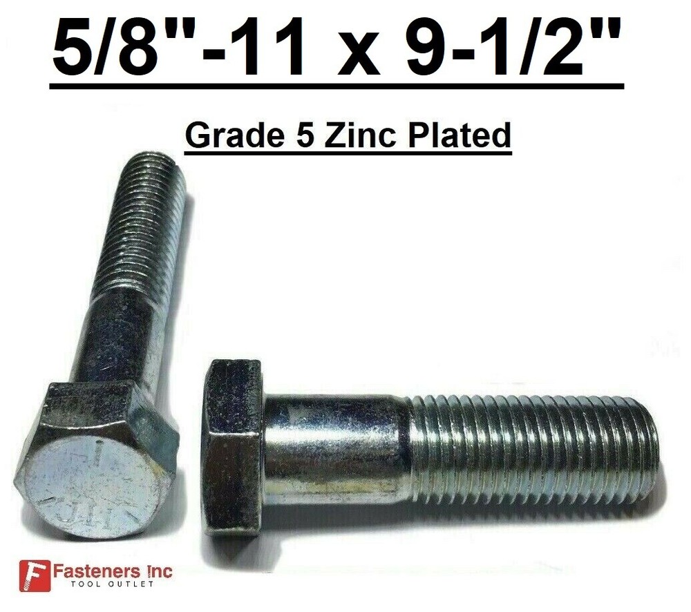 5/8-11 x 9-1/2″ Hex Bolt Zinc Plated Grade 5 Cap Screw Coarse Partial Thread