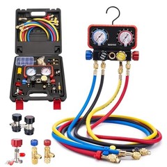 AC Gauges, AC Manifold Gauge Set for R22/R410a/R134a Refrigerant, 4 Way HVAC