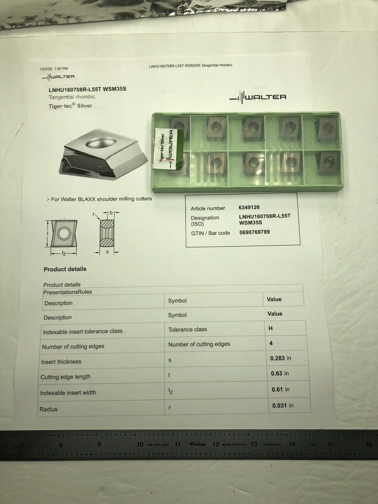 WALTER LNHU160708R-L55T WSM35S 10pcs Carbide Inserts NEW/OLD STOCK