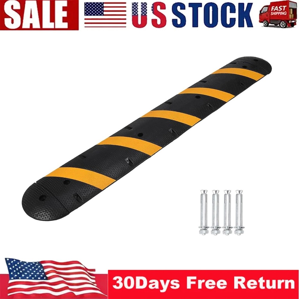 6FT Rubber Speed Bump Driveway Cable Protector Ramp 25000 Lbs with End Caps
