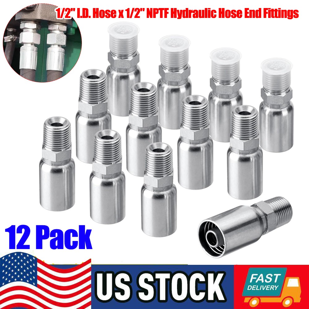 12-Pack 1/2″ Hose x 1/2″ NPTF Male Pipe Thread Hydraulic Hose End Crimp Fittings