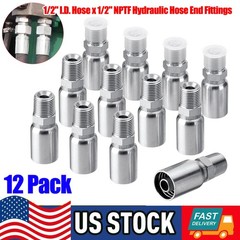 12-Pack 1/2″ Hose x 1/2″ NPTF Male Pipe Thread Hydraulic Hose End Crimp Fittings