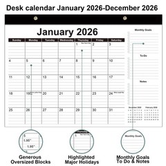 Desk Calendar 2026-12 Months from January 2026 to 17″ x 12″, Black