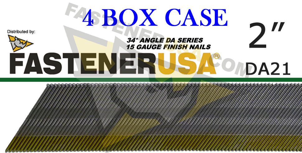 DA21 15 Gauge BRITE Angled Finish Nails 34 Degree 2″ (4M ct) (Case of 4)