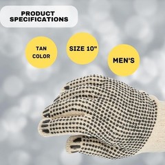 Large 12 Pairs – Tan, Black Double Dot PVC Gloves Knitted Cotton, PVC