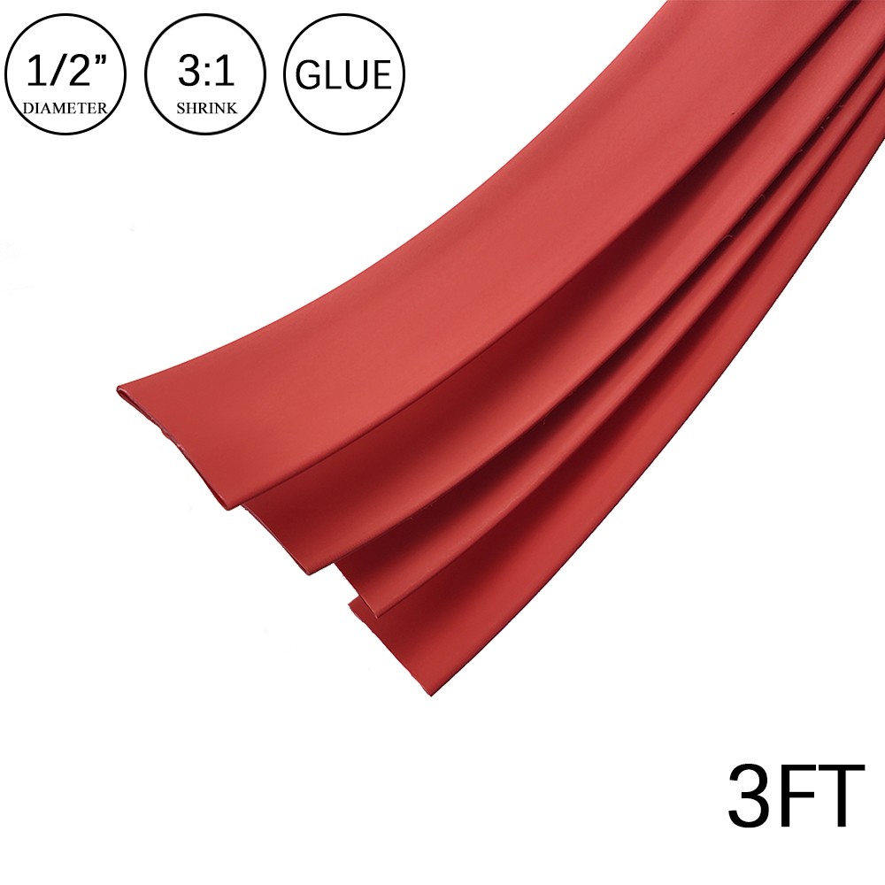 3:1 Heat Shrink Tube – 1/2″ Red Dual Wall Marine Adhesive Glue Lined Waterproof
