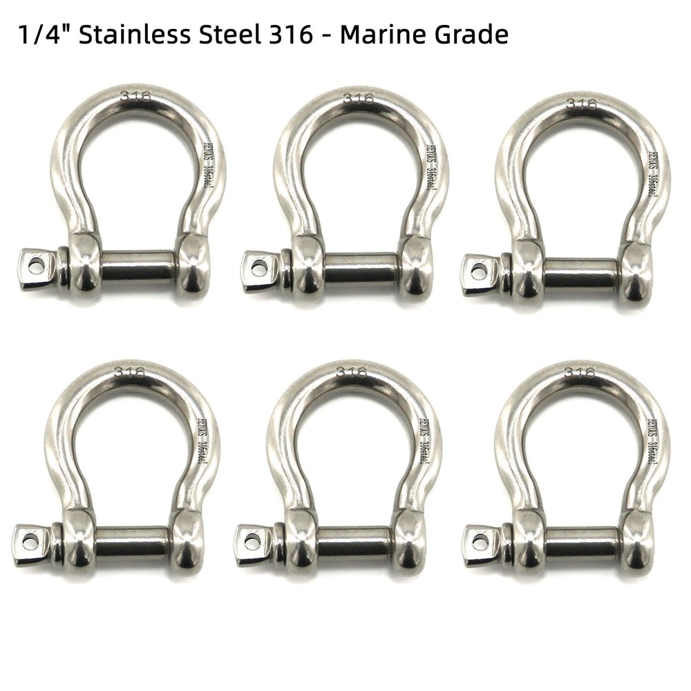 1/4″ Stainless Steel D-Ring Shackle Heavy Duty Screw Pin Anchor Shackle