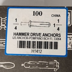 1/4 x 1-1/4″ Hammer Drive Anchors US Anchor H1412 Box of 100 pcs