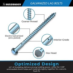 Sandbaggy 1/2″ x 6″ Galvanized Lag Bolts (Zinc Plated) – Hex Head Wood Screws