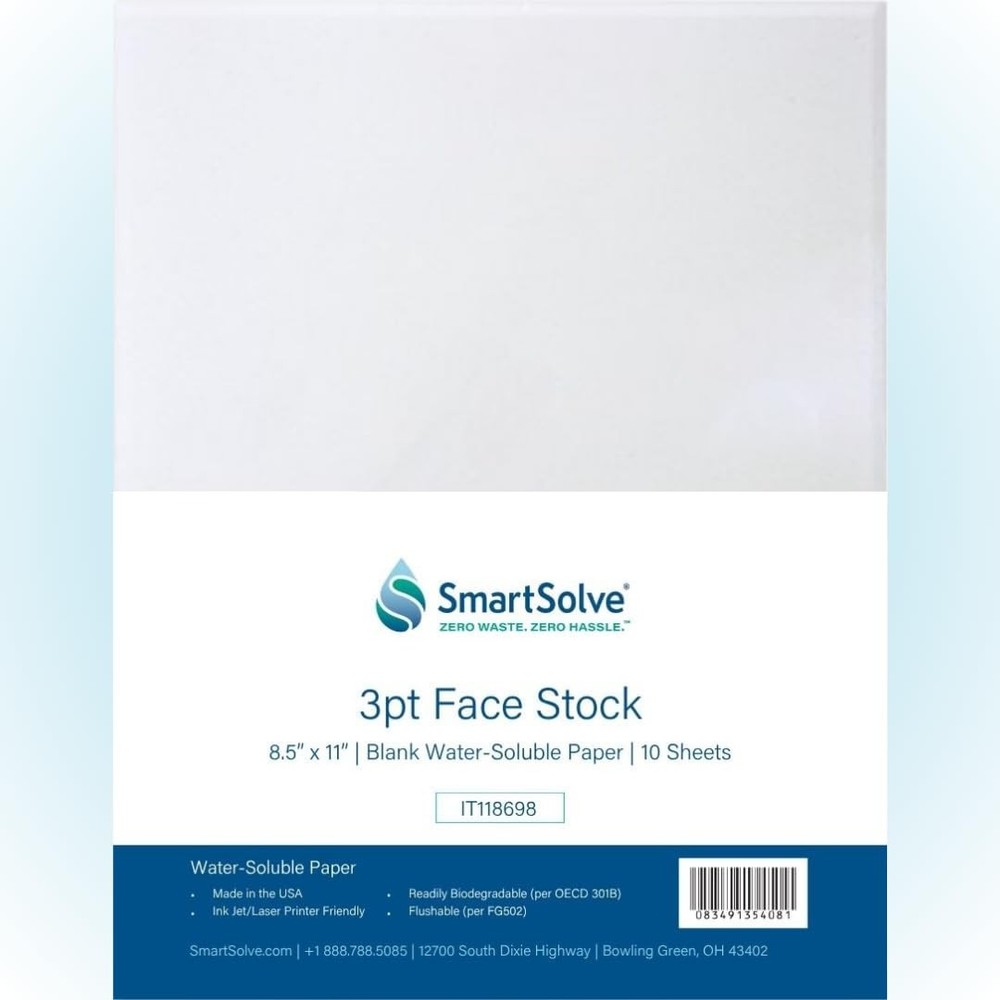 3pt Water Soluble Paper Dissolves in Water Biodegradable Letter 8.5×11″ 10 Pack