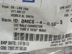 2- DK-LOK Stainless Steel Male Connectors, 1/4″ Tube x #10-32 SAE, DMCS-4-0.5-S